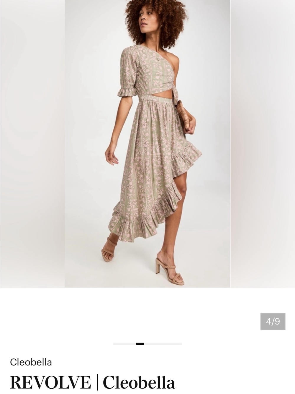 Cleobella Paola One-Shoulder Cutout Floral Dress in Pistachio Blush Sz XS NWT